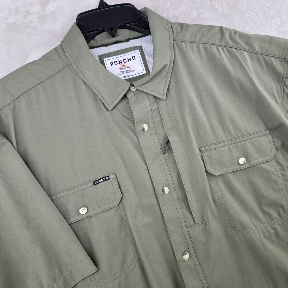 Poncho Outdoors Shirt Mens 2XL Green Short Sleeve Magnetic Pockets Regular Fit